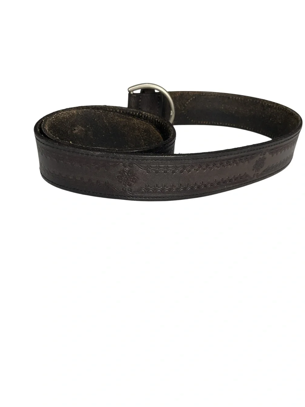 Embossed Genuine Leather Belt Brown Floral Western Boho Size Medium